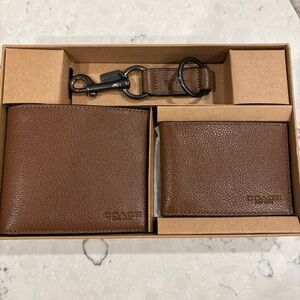 Coach Dark Saddle Leather Wallet Set